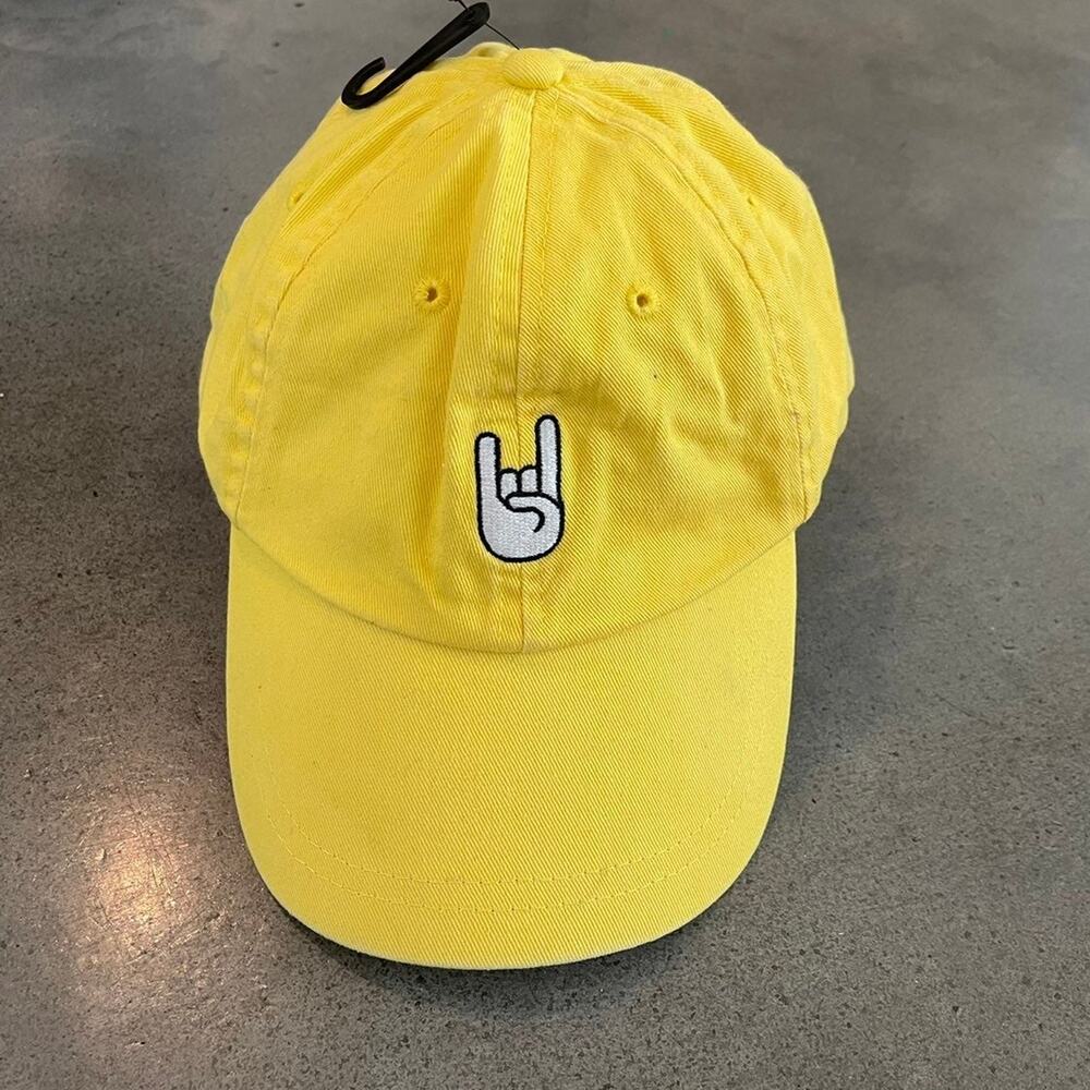 Forever 21 rock on hand emoji yellow cap boys hat new accessory gender neutral
